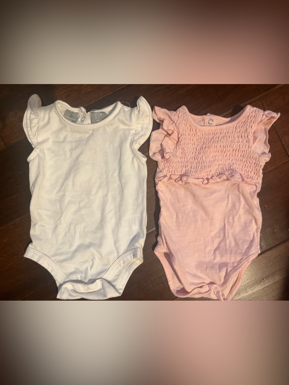 Baby Girls White & Light Pink Ruffle One-Piece Bodysuits 6-9 months